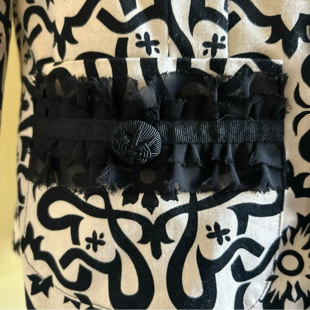 Marisa Christina Evening Blazer Jacket Womans XL Black Beige Floral Pockets Trim - Picture 10 of 16